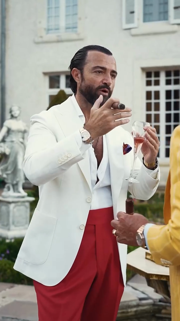 White Suit and Red Trousers Set