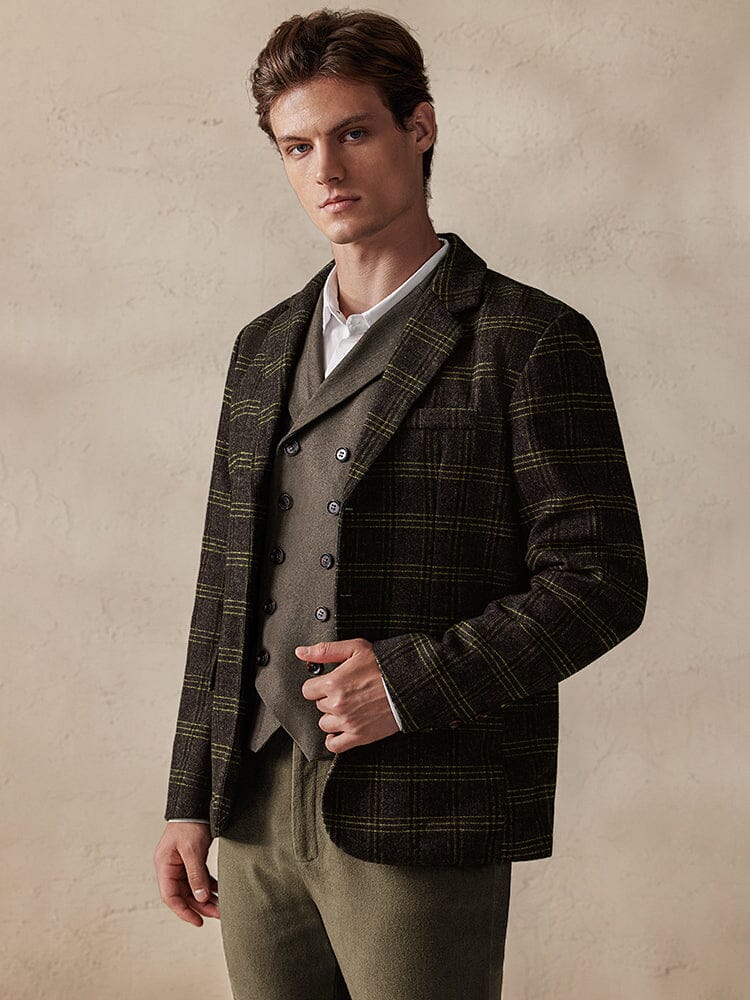 Vintage Plaid Wool Blend Blazer Jacket