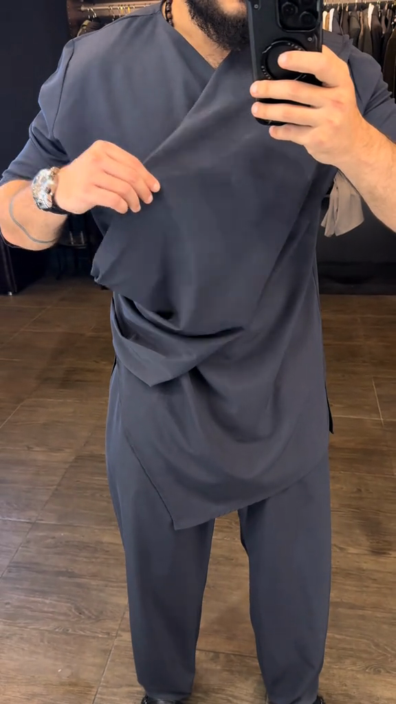 Charcoal Asymmetric Tunic - Style Top & Pant Set