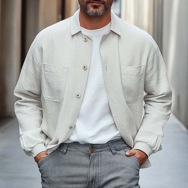 Men's Cotton and Linen Single Breasted Lapel Jacket MTA1731C9X