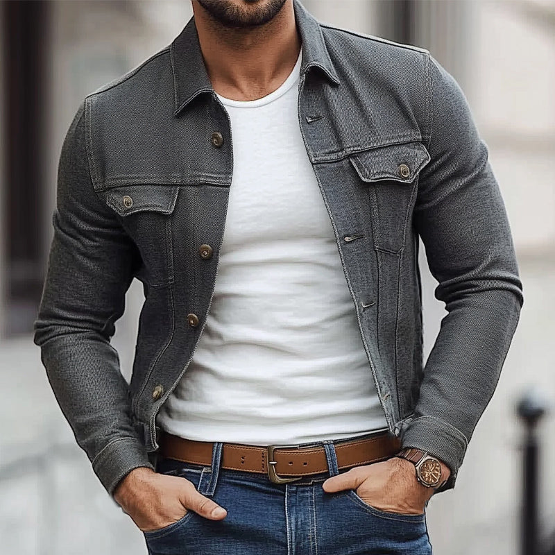 Men's Spring and Autumn Dark Grey Twill Lapel Jacket MTA2053C8U