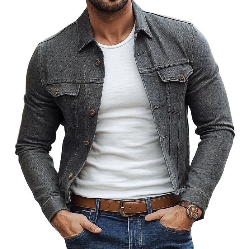 Men's Spring and Autumn Dark Grey Twill Lapel Jacket MTA2053C8U