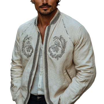 Men's Spring Fashion Embroidered Cotton and Linen Jacket MTA2630C4U