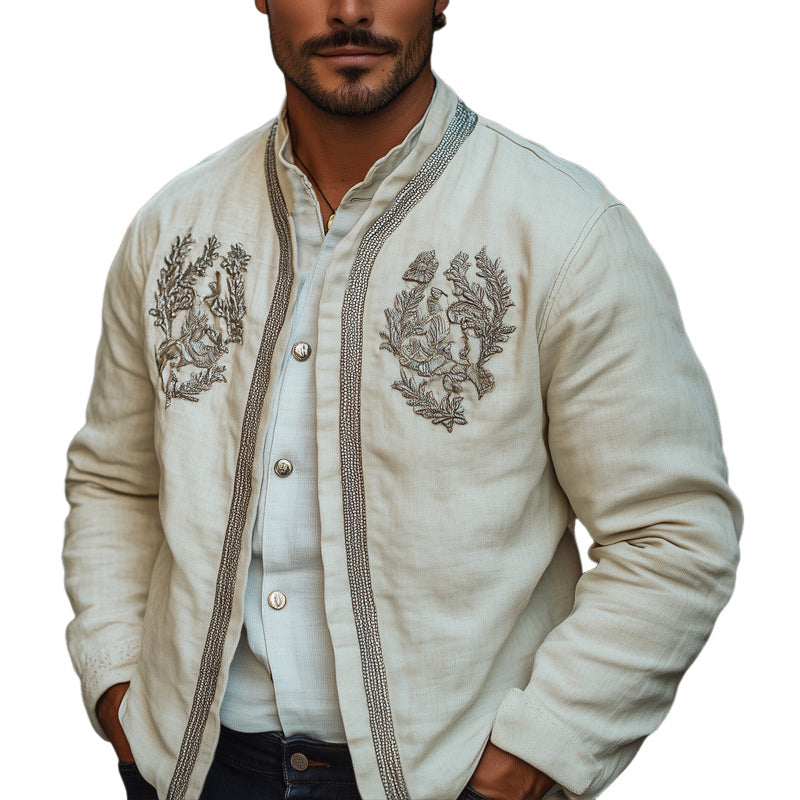 Men's Spring Cotton and Linen Embroidered Jacket MTA2641C4U