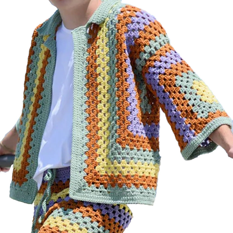 Men's Summer Fashion Personality Breathable Knitted Cardigan MTA2181D9P