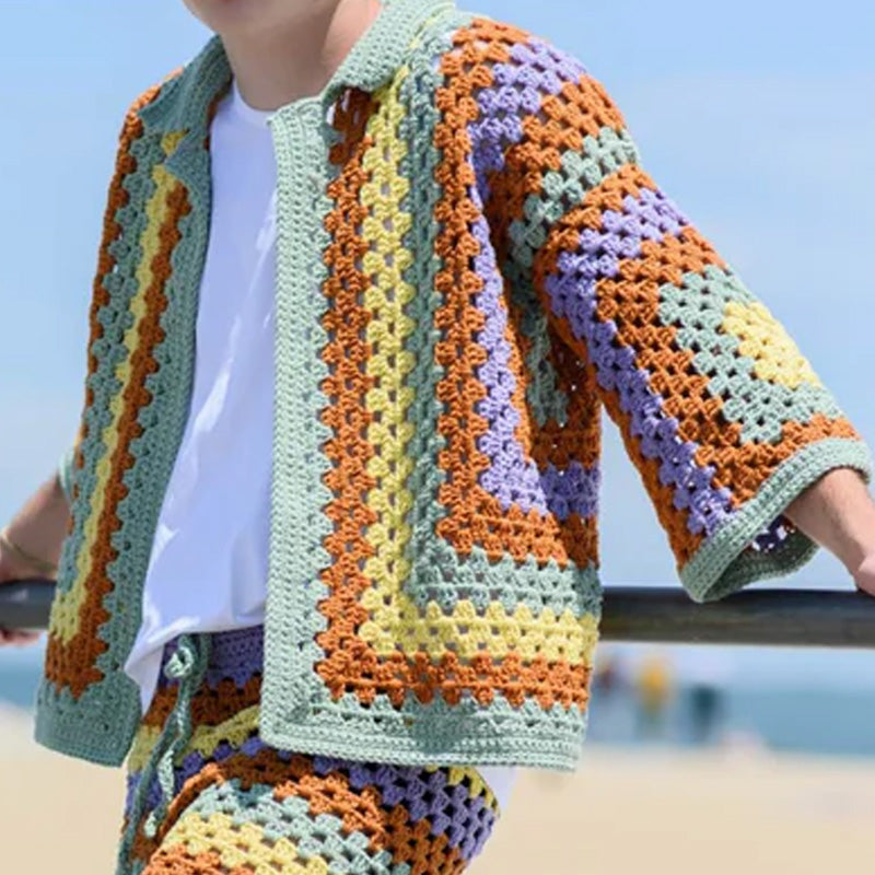 Men's Summer Fashion Personality Breathable Knitted Cardigan MTA2181D9P