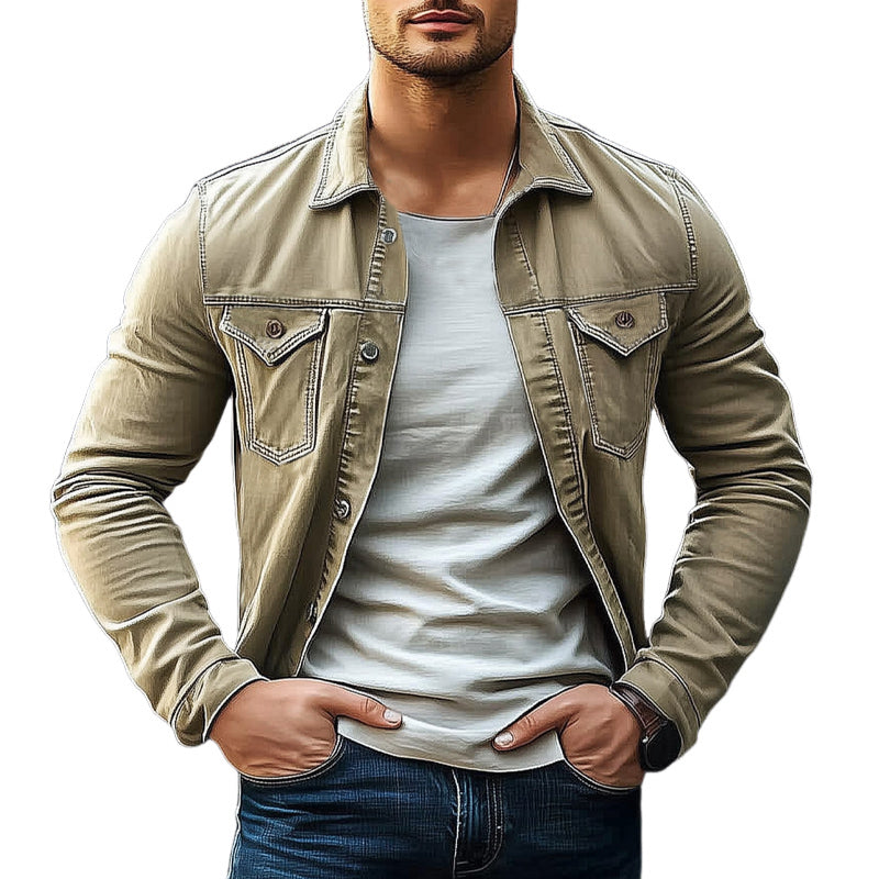 Men's Spring and Autumn Vintage Lapel Button Denim Jacket MTA2567D4U