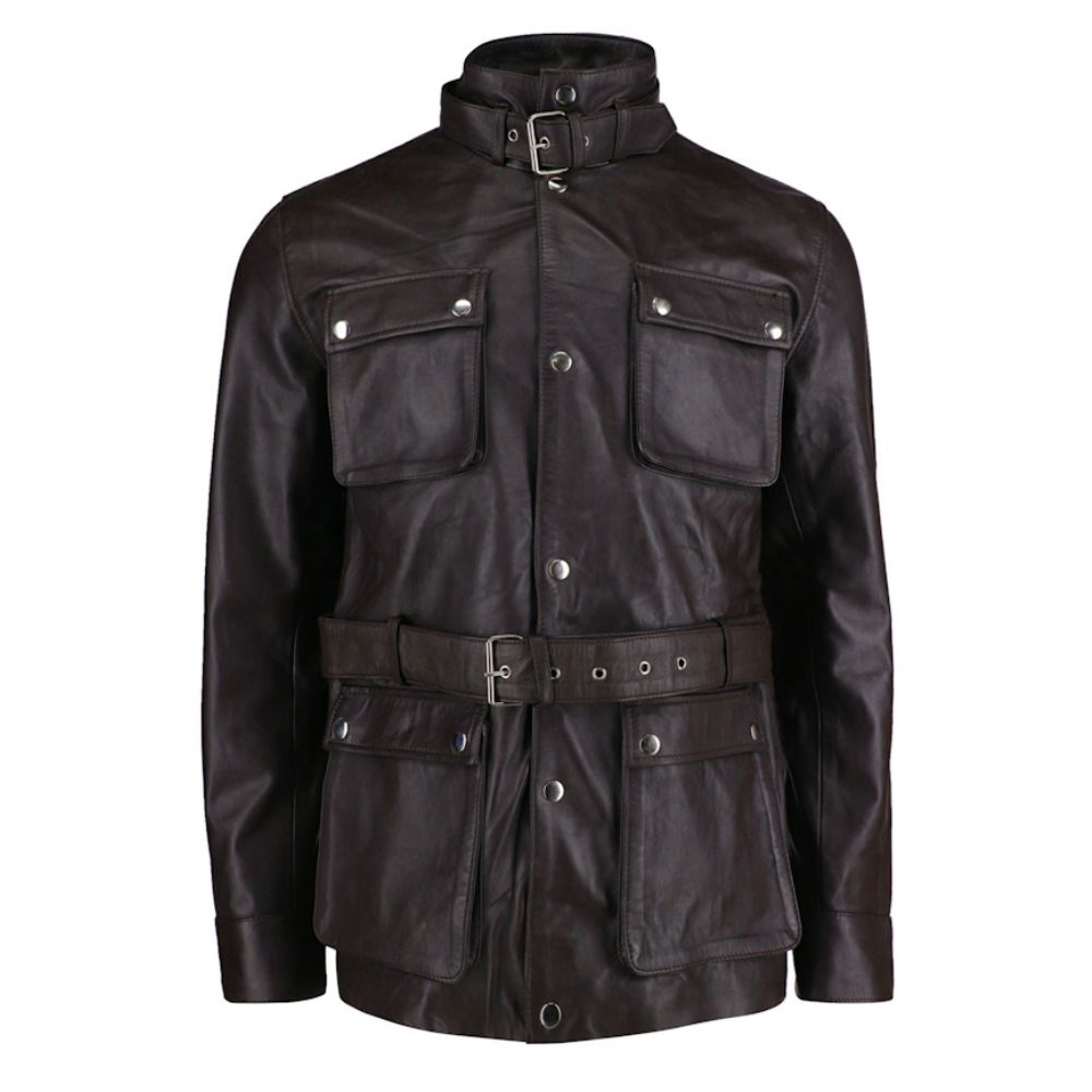 Parker Black Belted leather jacket with large pockets