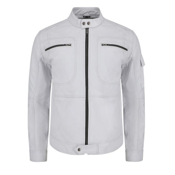Plain White moto style leather jacket