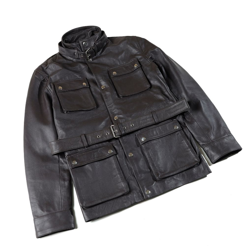 Parker Black Belted leather jacket with large pockets