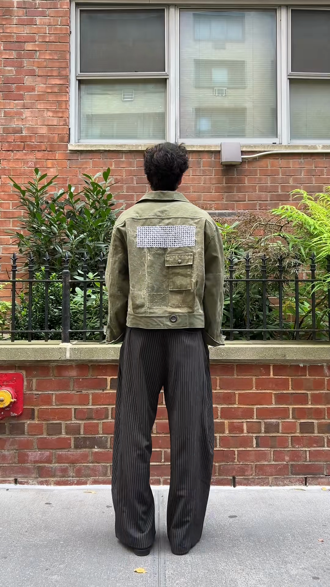 Olive Green Denim Jacket with Back Patch Detail