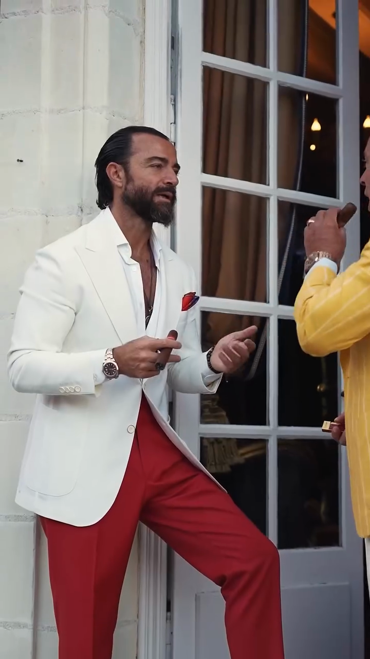 White Suit and Red Trousers Set
