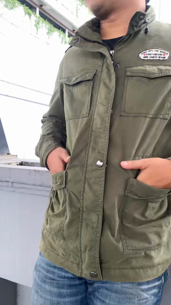 Olive Green Multi - Pocket Military - Style Jacket