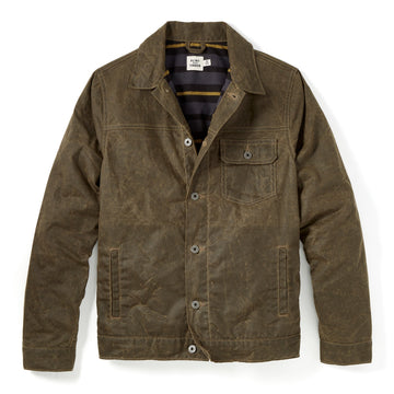Flannel Lined Waxed Trucker Jacket in Forest