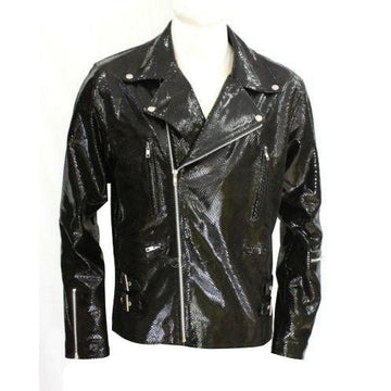 Snake print biker style leather jacket