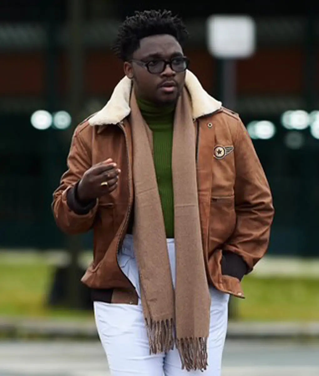 Major Men’s Brown Shearling Military Leather Bomber Jacket