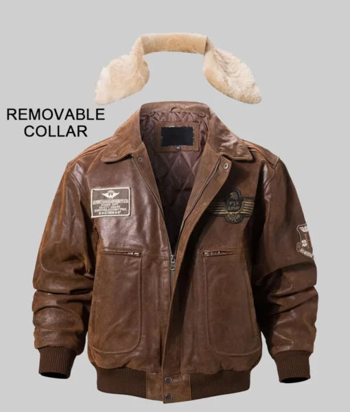 Major Men’s Brown Shearling Military Leather Bomber Jacket