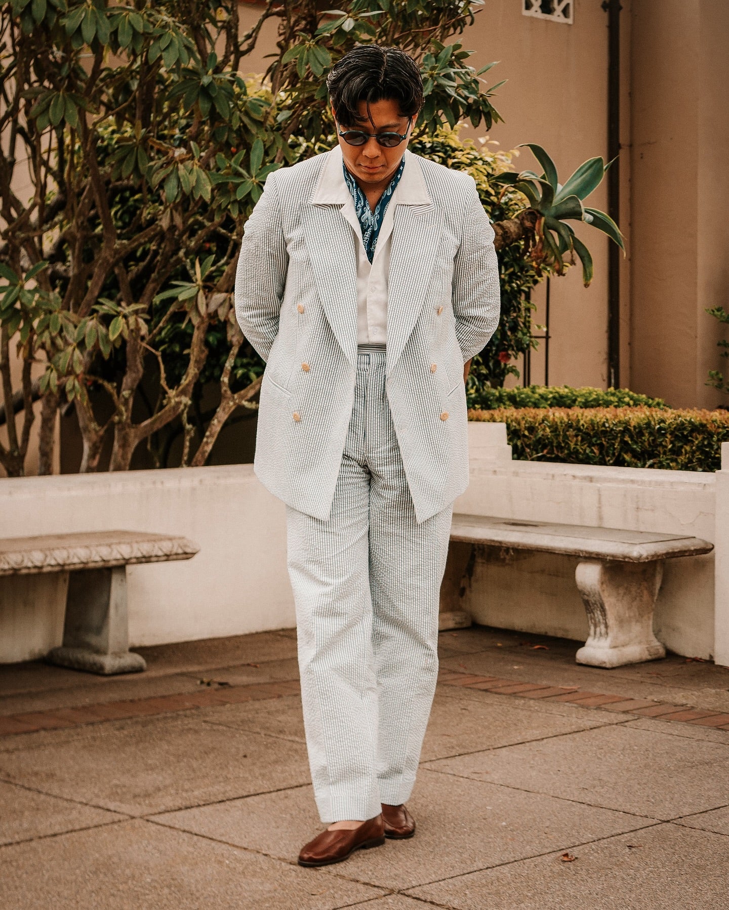 Light Grey Pinstripe Double - Breasted Suit