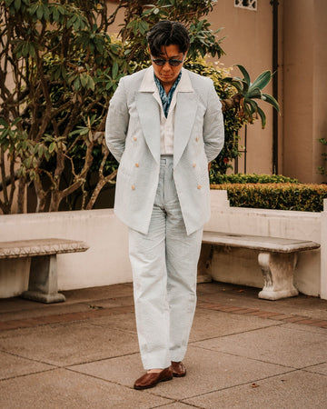 Light Grey Pinstripe Double - Breasted Suit