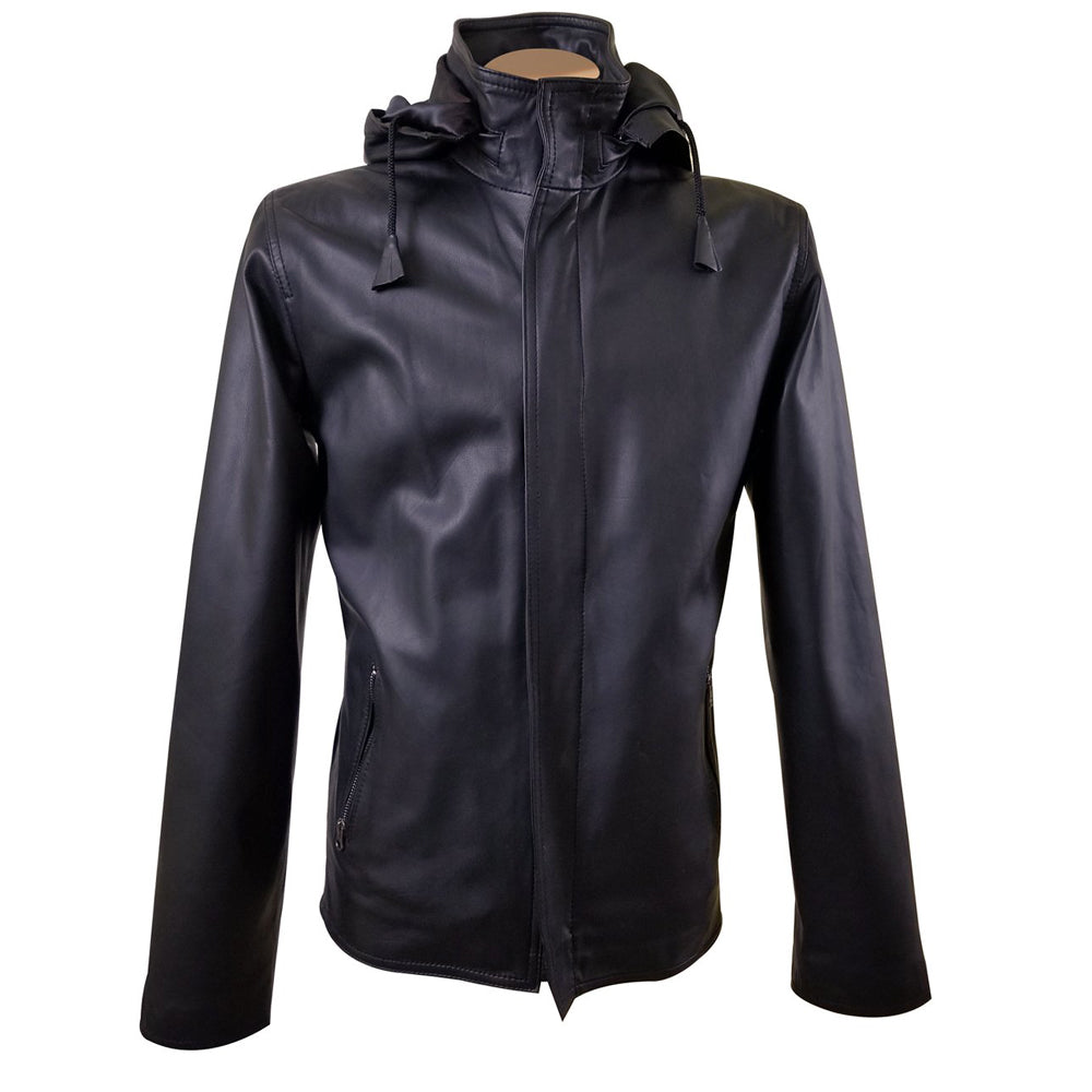 Dapper zip up leather jacket with hoodie