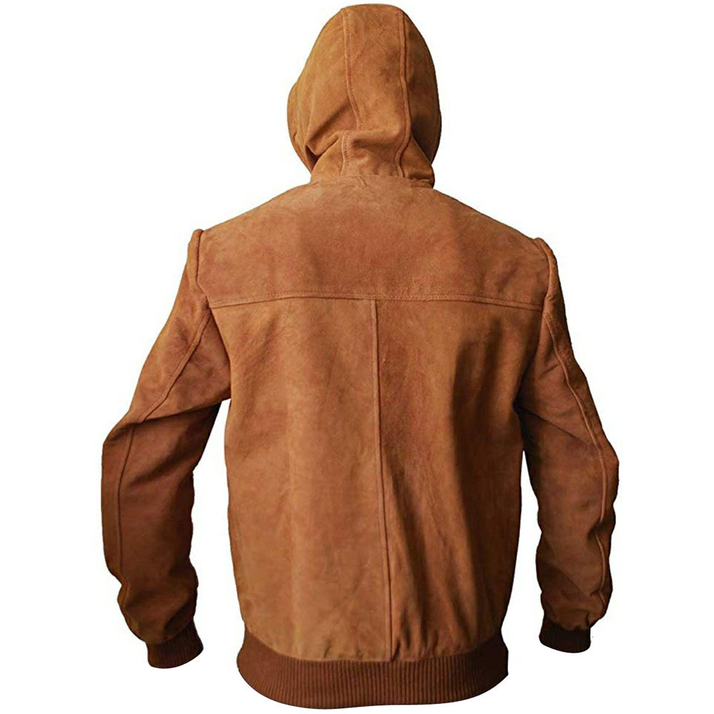 Marek Tan suede leather hoodie