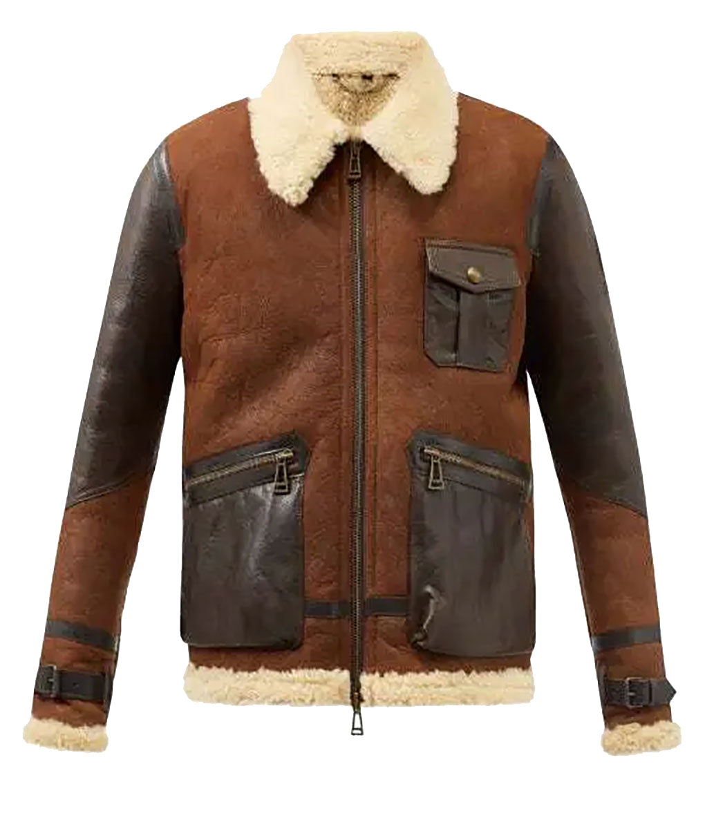 Cairo Men’s Brown Leather Shearling Aviator Jacket