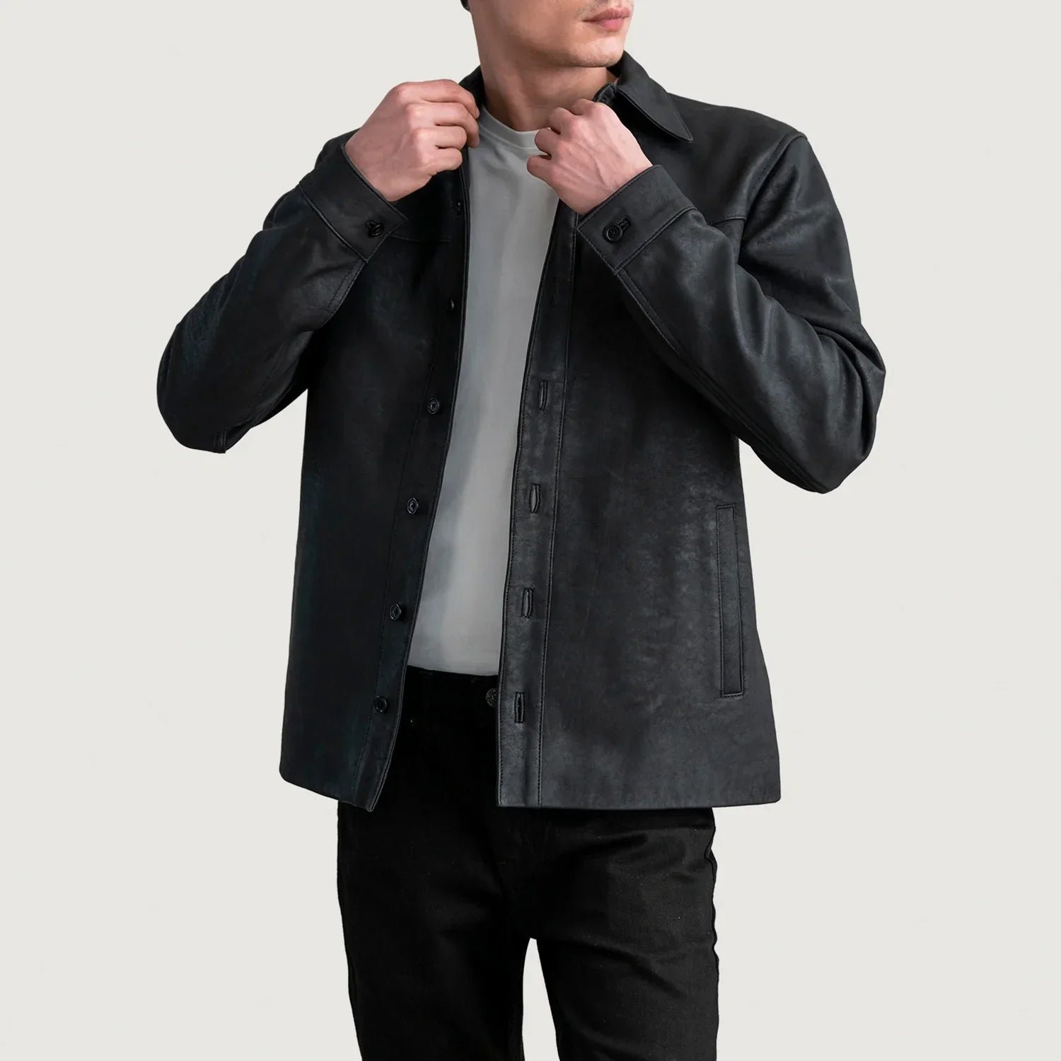 Bronco Tumbled Black Leather Shirt
