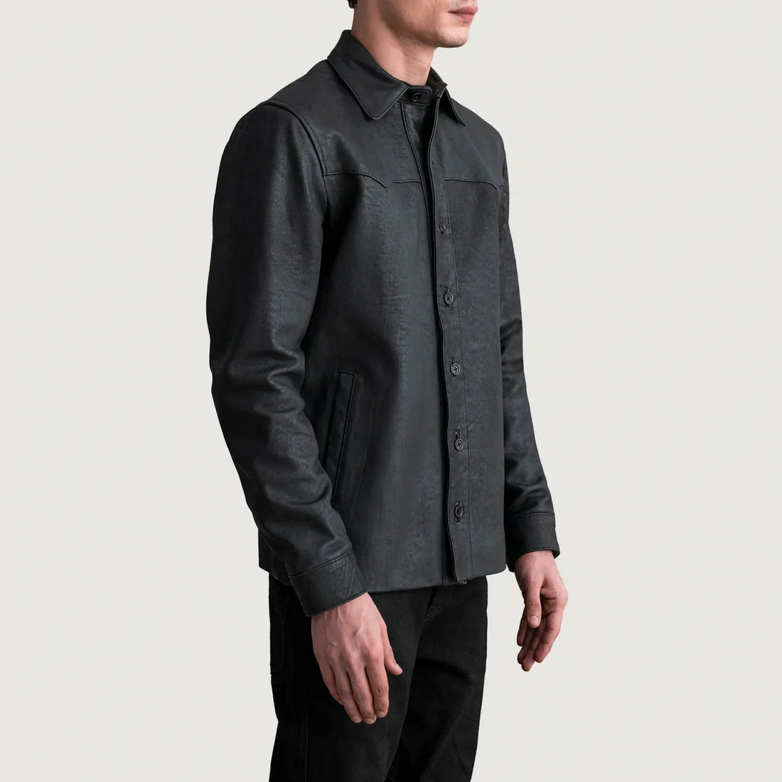 Bronco Tumbled Black Leather Shirt