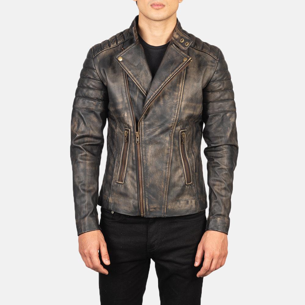 Faisor Distressed Brown Leather Biker Jacket