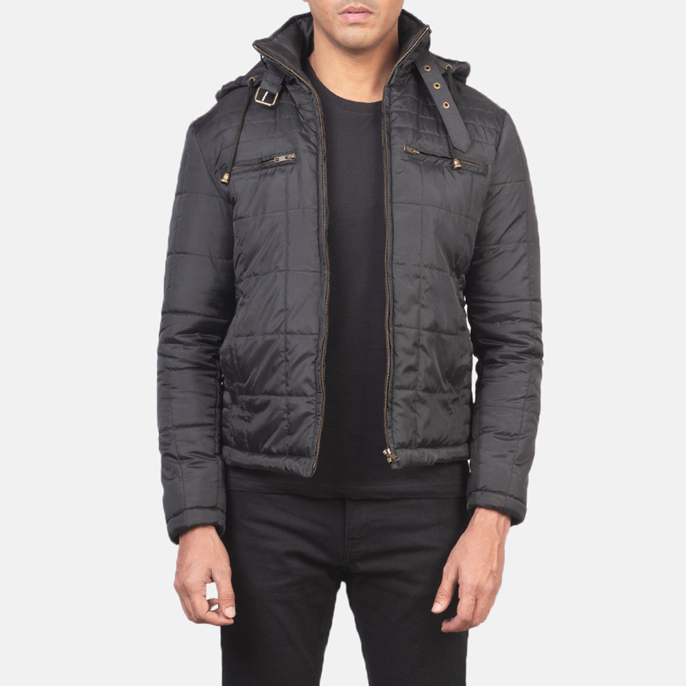 Alps Quilted Black Hooded Windbreaker Jacket