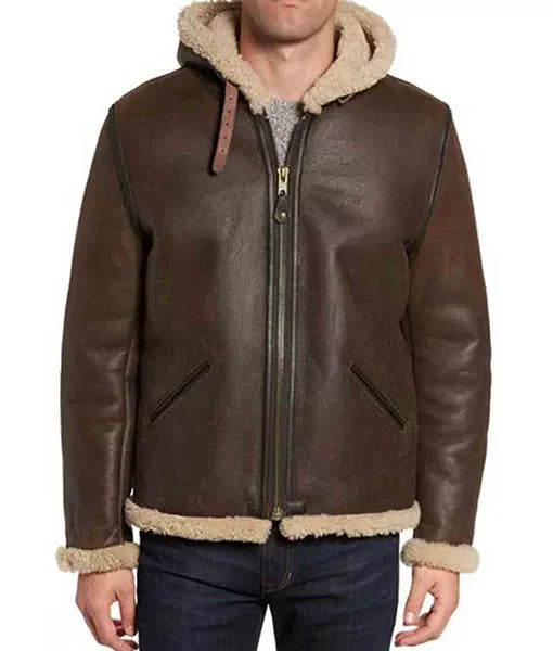 Men’s Brown B6 Aviator Bomber Jacket with Hood