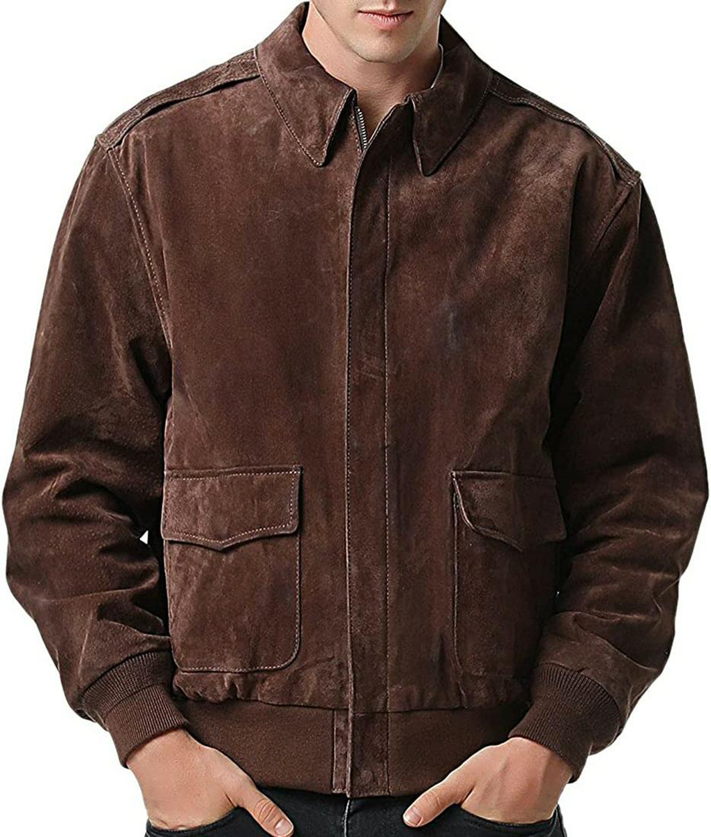 Ozzy Men’s Brown Real Suede A2 Flight Bomber Jacket