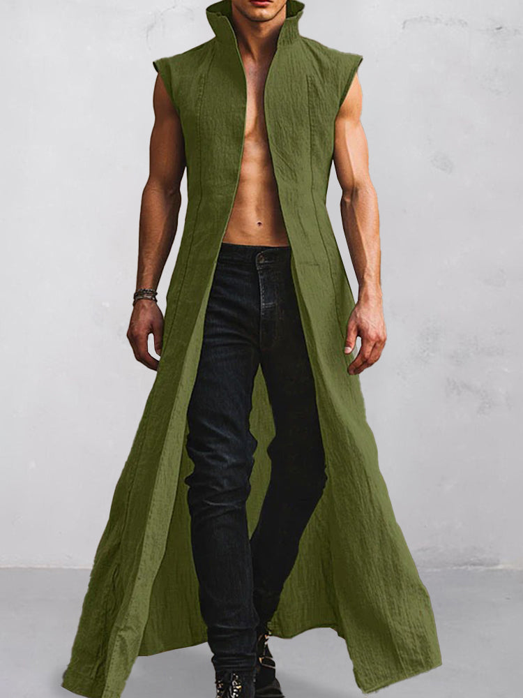 Stylish Stand Collar Cotton Long Cardigan