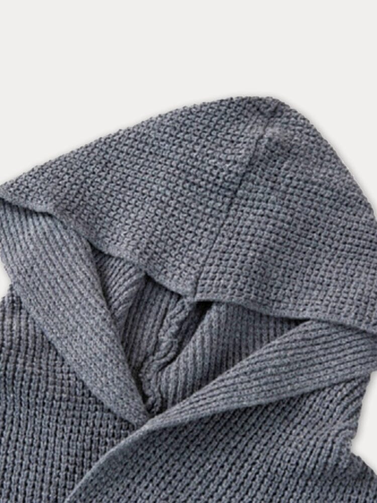 Double-Breasted Hooded Knit Cardigan