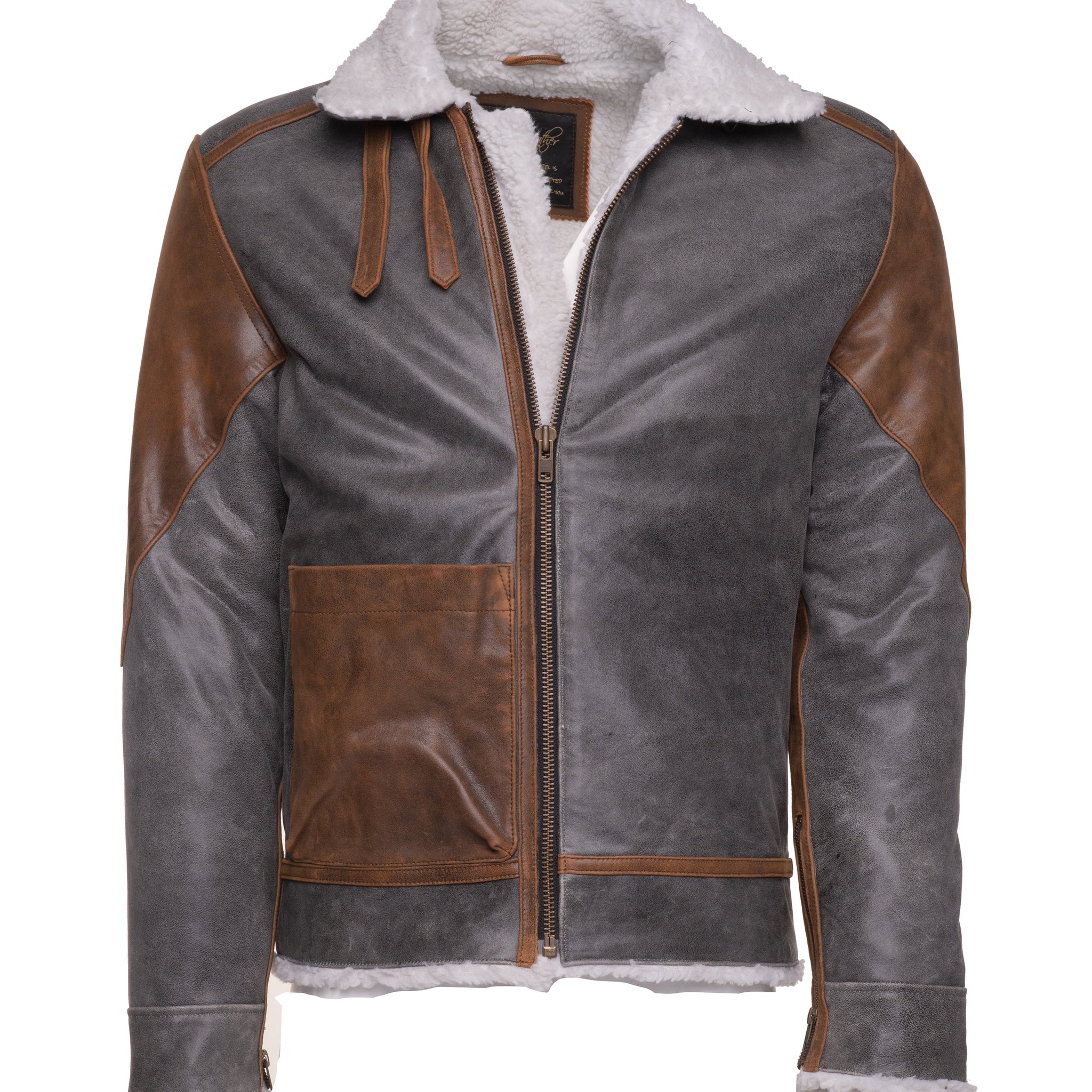 Scott's Patched Leather jacket with Sherpa Lining