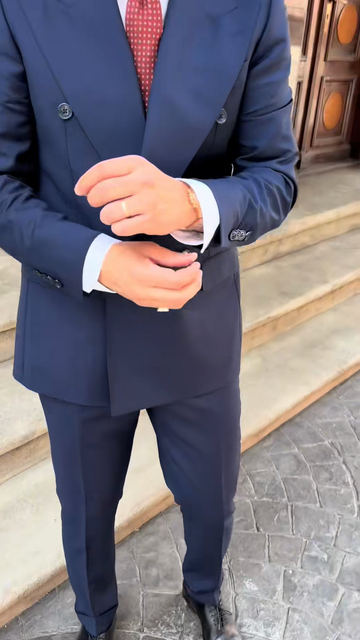 Navy Blue Double - Breasted Suit