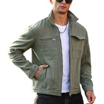 Men's Vintage Green Zipper Denim Jacket 07808992U