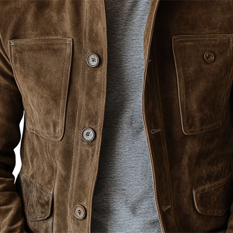 Men's Vintage Suede Buttons Multi-Pocket Lapel Jacket 84627631Y