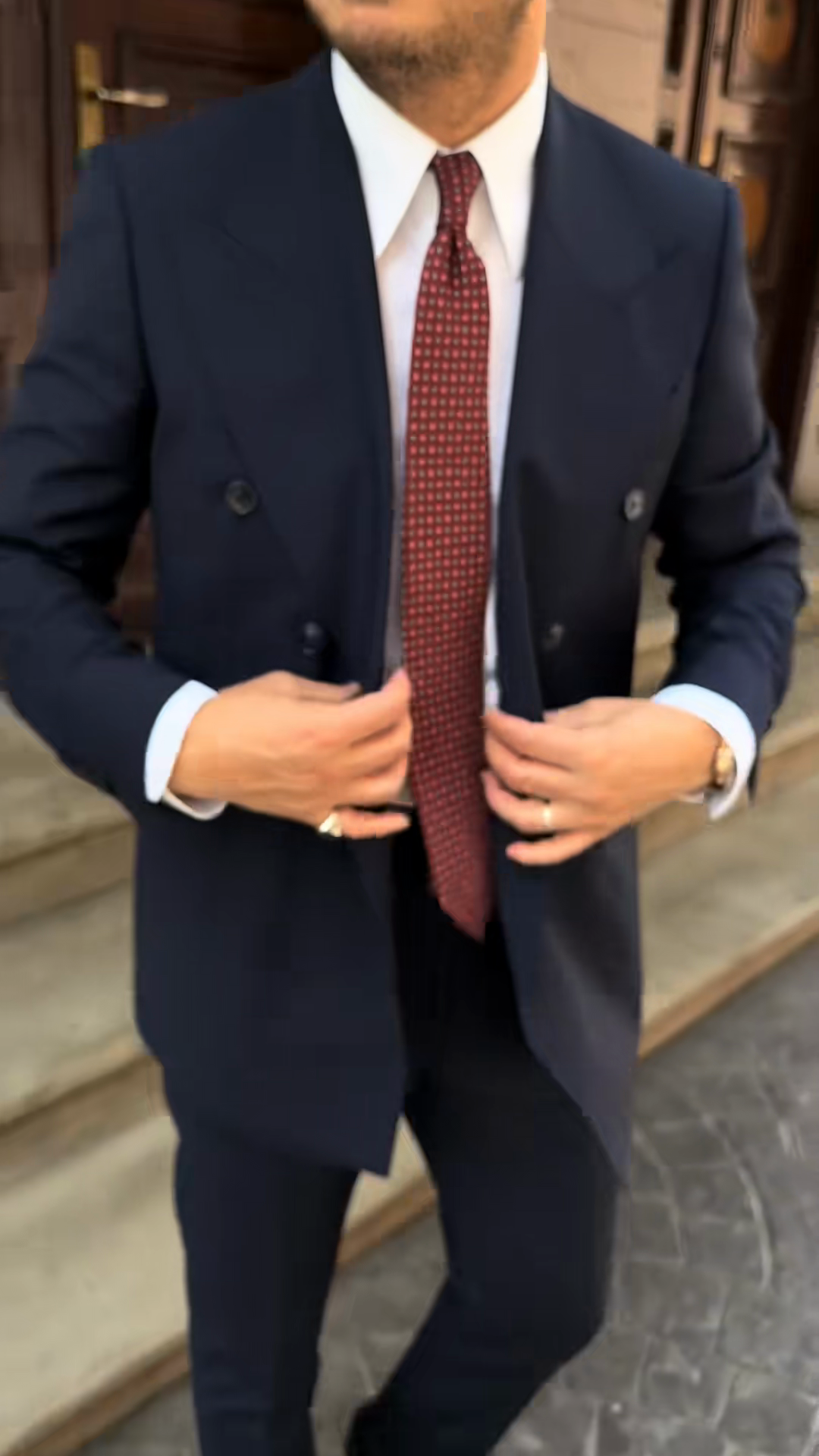 Navy Blue Double - Breasted Suit