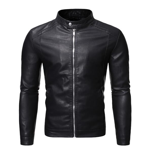 Men's Stand Collar Zip Leather Jacket 58055758X