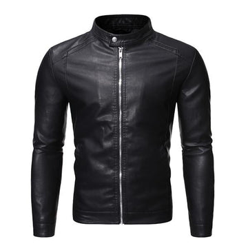 Men's Stand Collar Zip Leather Jacket 58055758X